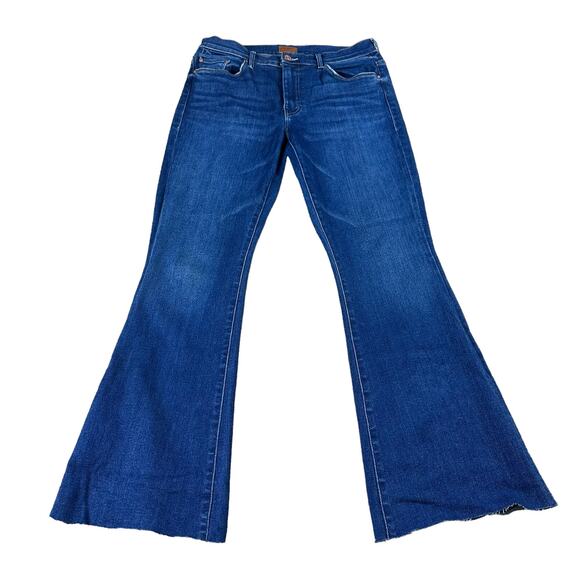 MOTHER The Weekender Sweet Lime Flared Denim Jeans CUT OFF FLAWED - Picture 1 of 9